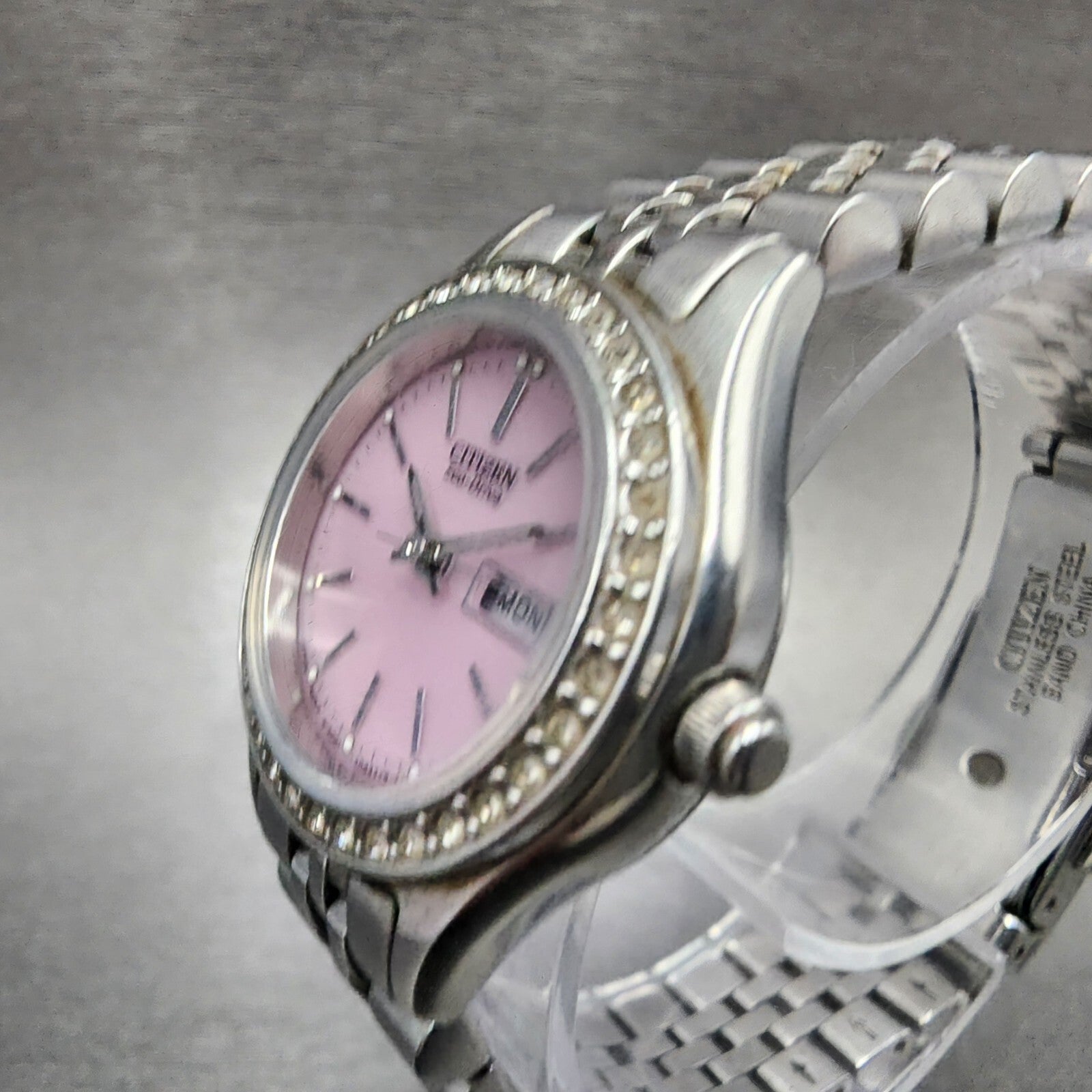 Citizen EcoDrive Watch Women 25mm Pink Dial Steel Daydate Round Runs2