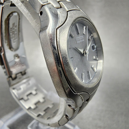 Citizen EcoDrive Watch Women 25mm Silver Dial Silver Tone Date E011S049601 Run3