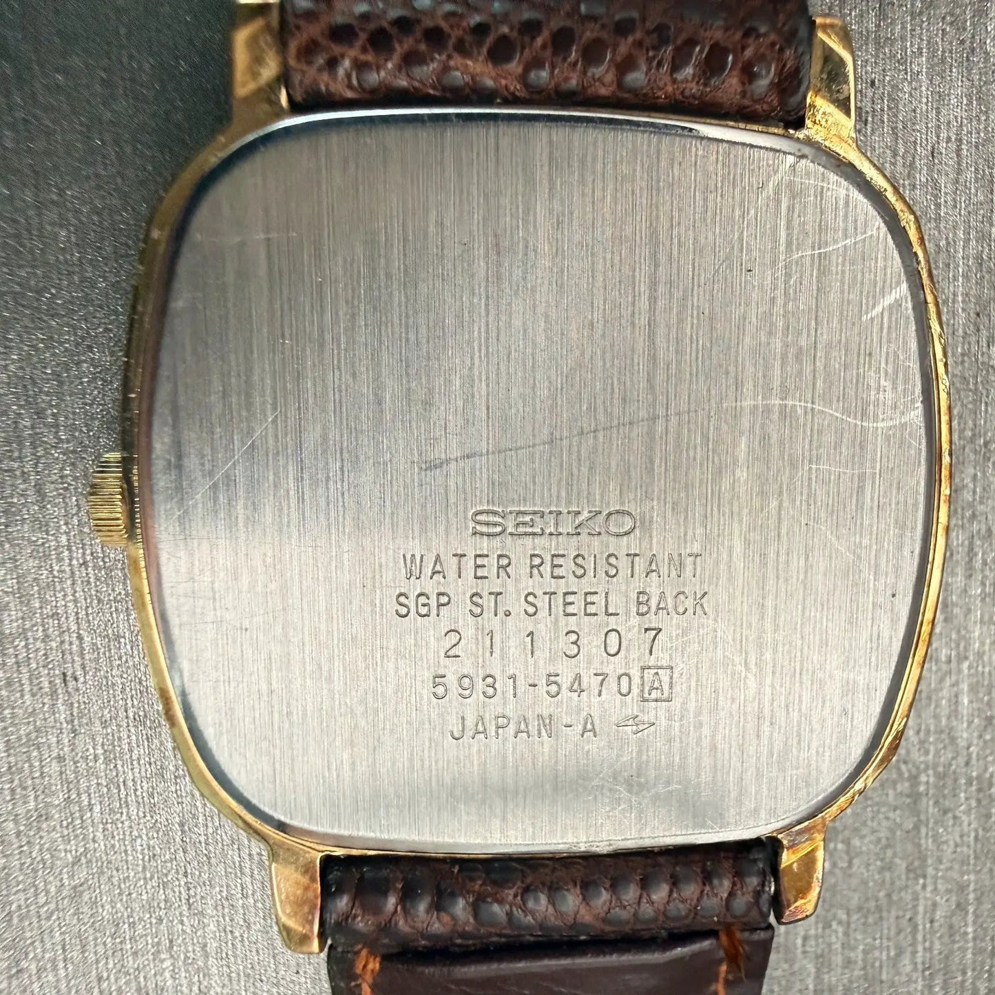 Seiko Watch Men 31mm Champagne Dial Gold Tone Rectangle 5931-5470 New Battery10