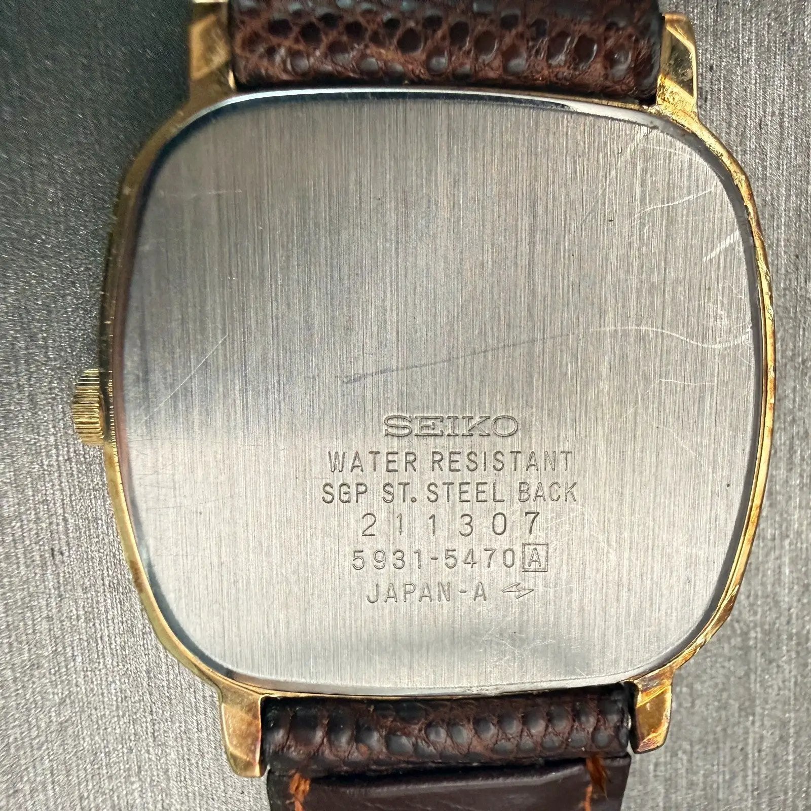 Seiko Watch Men 31mm Champagne Dial Gold Tone Rectangle 5931-5470 New Battery10