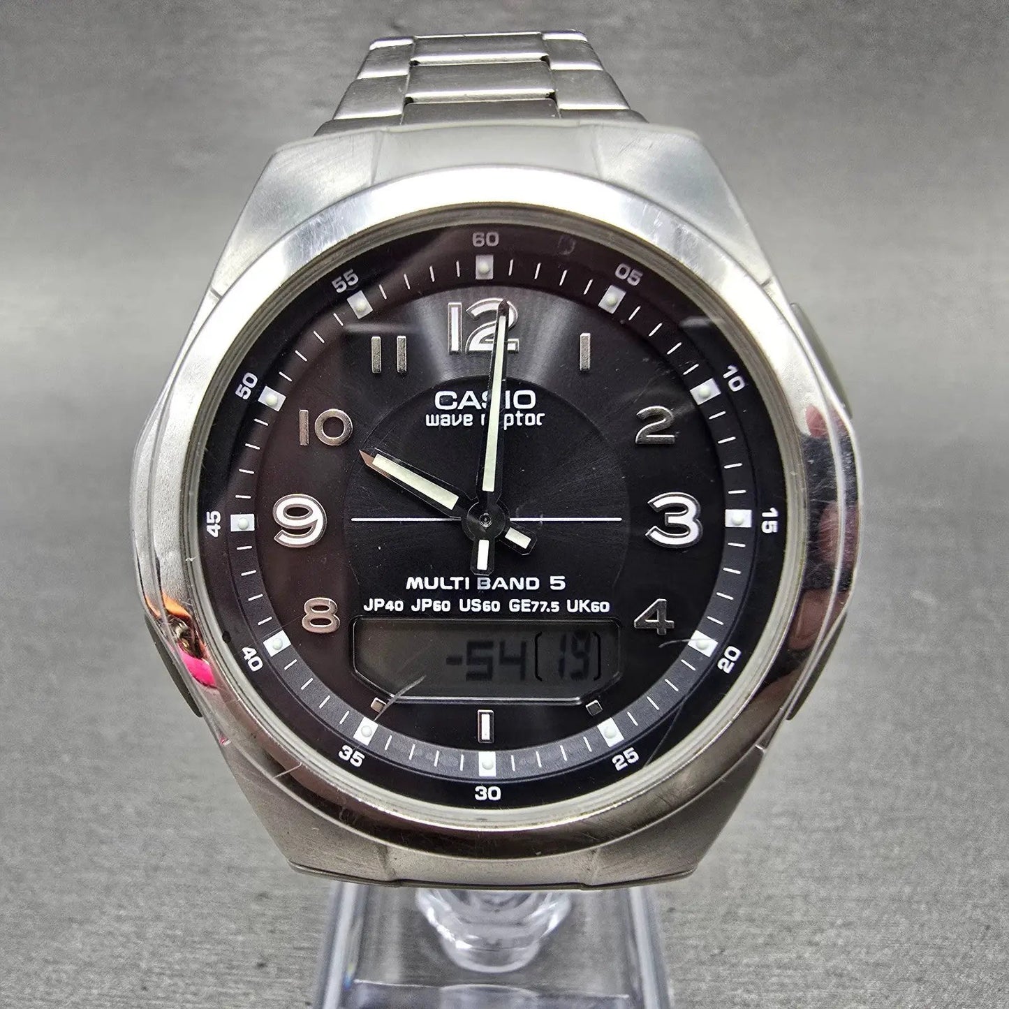 Casio Waveceptor Watch Men 41mm Black Dial Analog Digital Steel WVA-M480 Works0