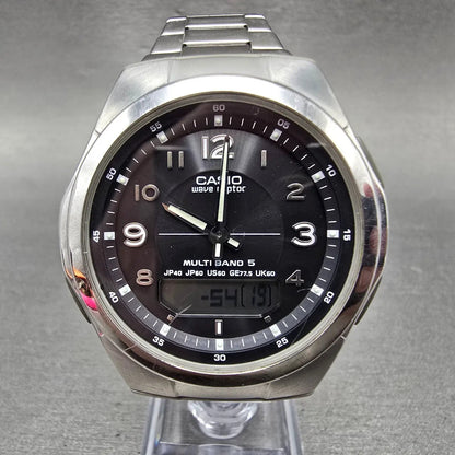Casio Waveceptor Watch Men 41mm Black Dial Analog Digital Steel WVA-M480 Works0