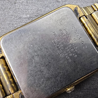 Seiko Tank Watch Men 26mm Gold Dial Gold Tone Rectangle V701-5J00 PARTS11