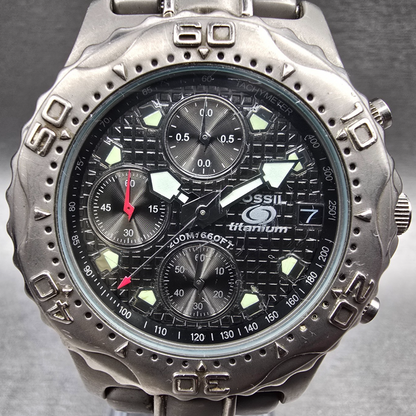 Fossil Dive Watch Men 40mm Gray Dial Titanium Chronograph Round TI-5010 NewBat 11