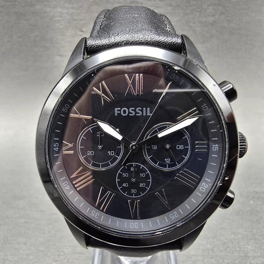 Fossil Chronograph Watch Men 43mm Black Dial Black Tone Round BQ1734 New Battery0