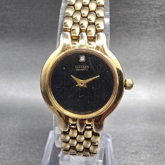 Citizen Watch Women 23mm Black Dial Gold Tone Round 1020-S54554 New Battery K320