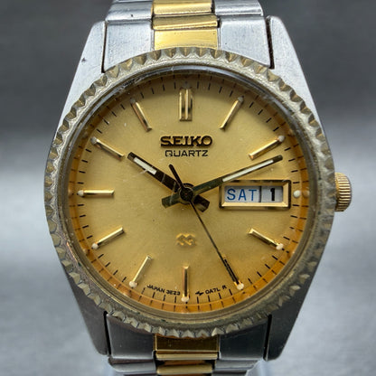 Seiko SQ Watch Women 24mm Gold Dial Two Tone Daydate Round 3E230A60 New Batt NX1