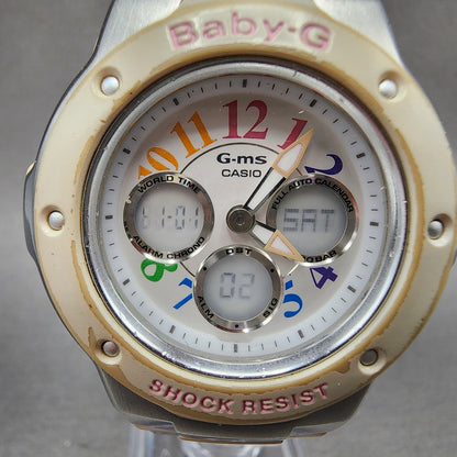 Casio BabyG MSG302C Watch Women 39mm White Dial Silver Analog Digital Works1