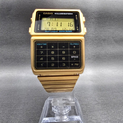 Casio DCB-611G Calculator Watch Men 33mm Gold Tone Chrono Alarm New Battery5