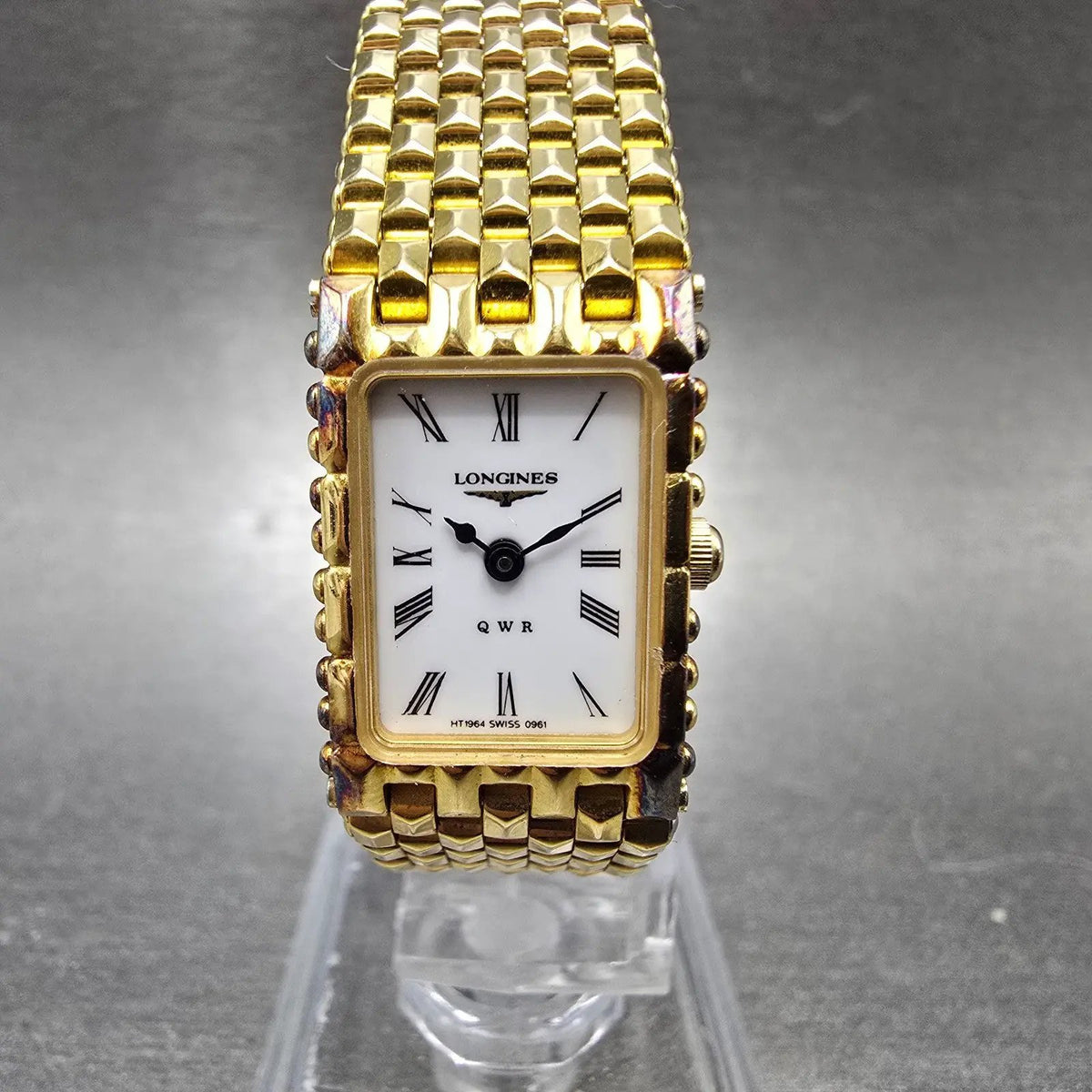 Longines QWR Tank Watch Women 15mm White Dial Gold Rectangle New Battery VTG0