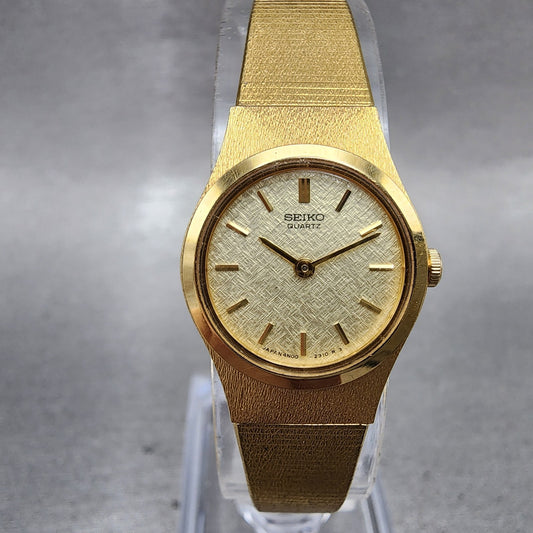 Seiko Watch Women 18mm Champagne Dial Gold Tone Round 4n000669 New Battery0