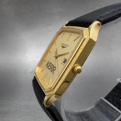 Longines Tank Watch Men 28mm Gold Dial Gold Tone Date Rectangle New Battery2