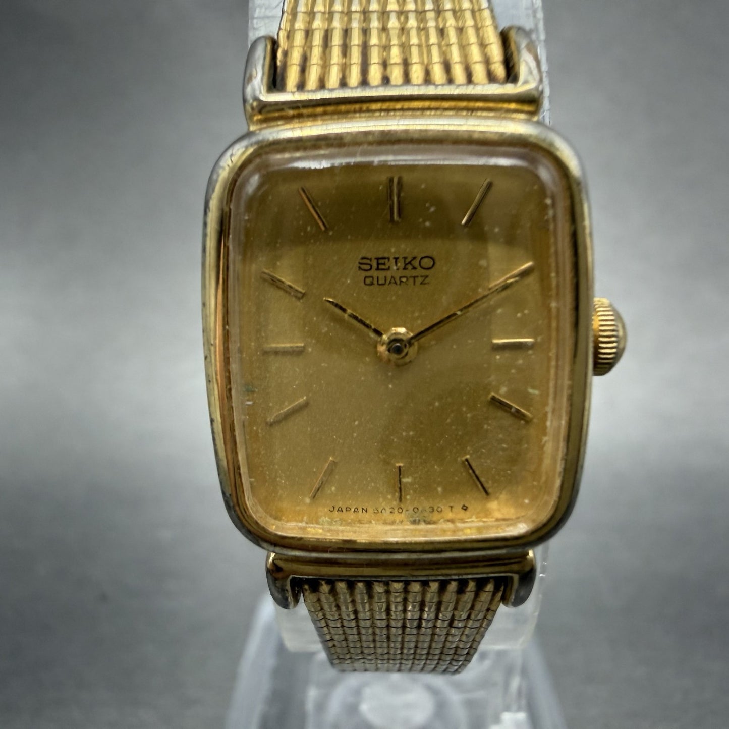 Seiko Tank Watch Women 17mm Champagne Dial Gold Tone 5420-5319 New Battery1