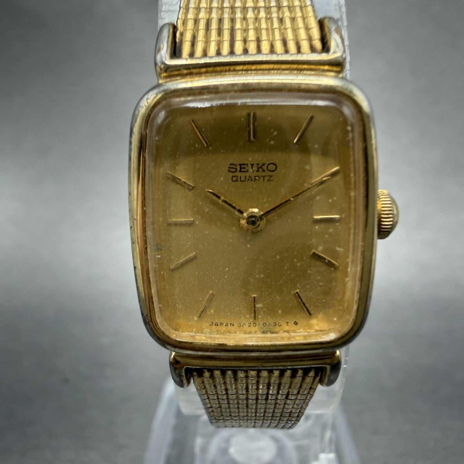 Seiko Tank Watch Women 17mm Champagne Dial Gold Tone 5420-5319 New Battery1
