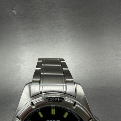 Casio MTP-1244 Dive Watch Men 41mm Black Dial Silver Tone Date Round New Batt 454