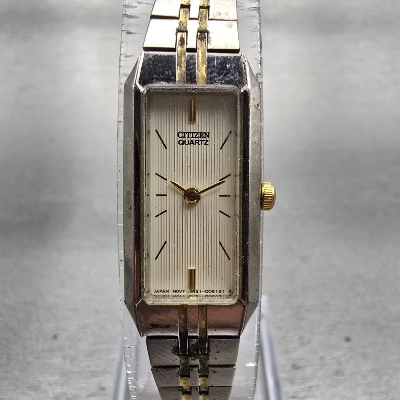 Citizen Watch Women 13mm Ivory Dial Two Tone Rectangle 5421-S91484 New Battery0