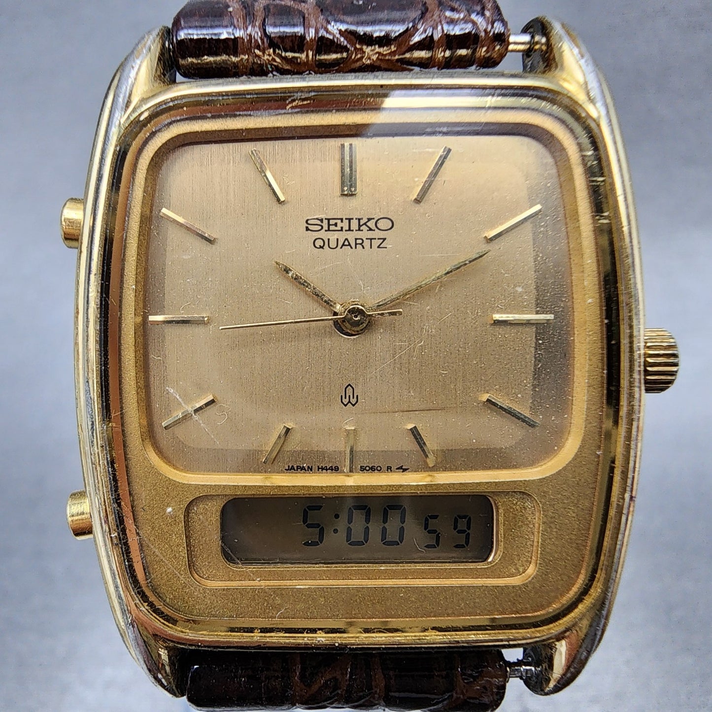 Seiko Analog Digital Watch Men 30mm Champagne Dial Gold Tone New Battery READ!!!1