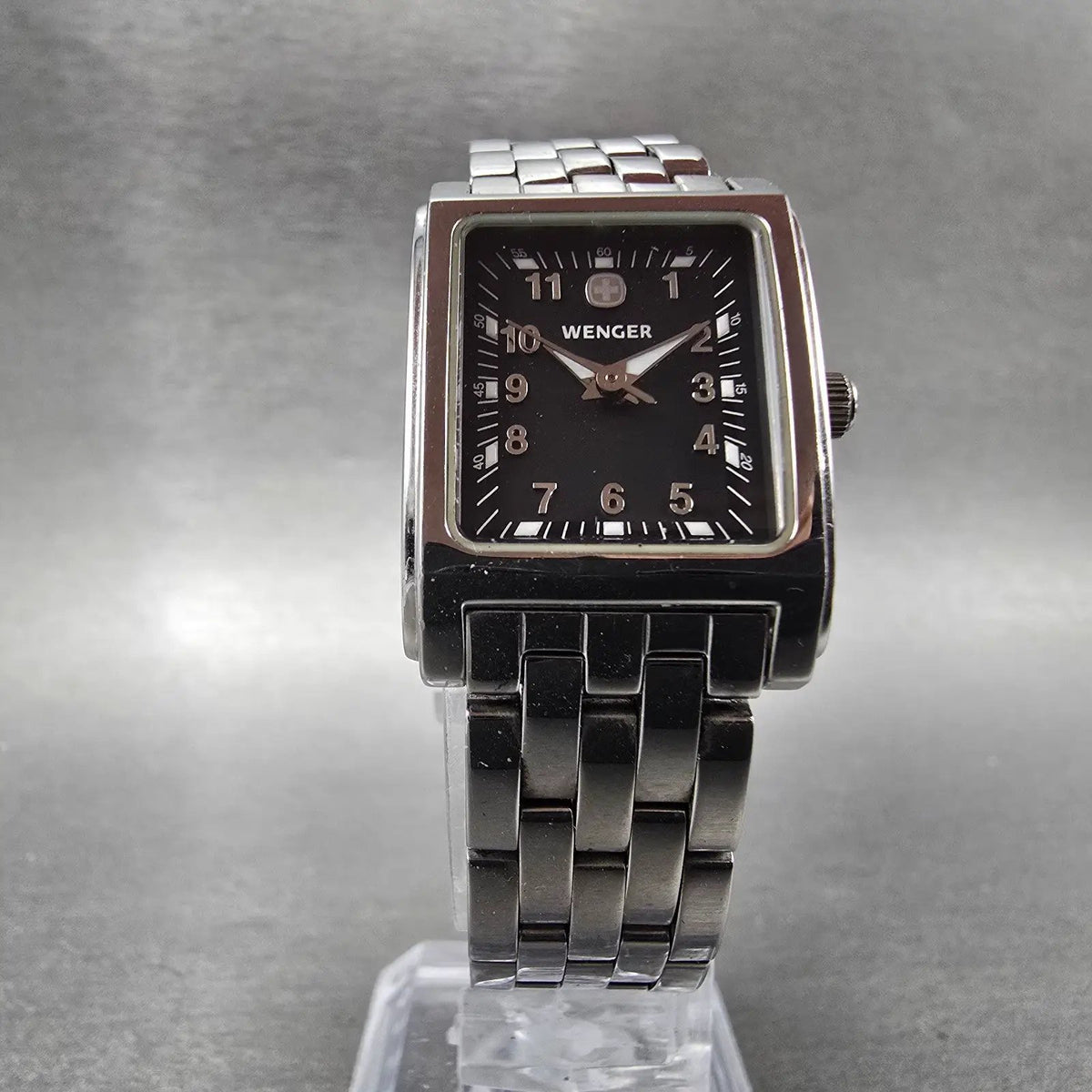 Wenger Swiss Military Tank Watch Women 20mm Black Dial Silver Tone 7511X NewBatt5