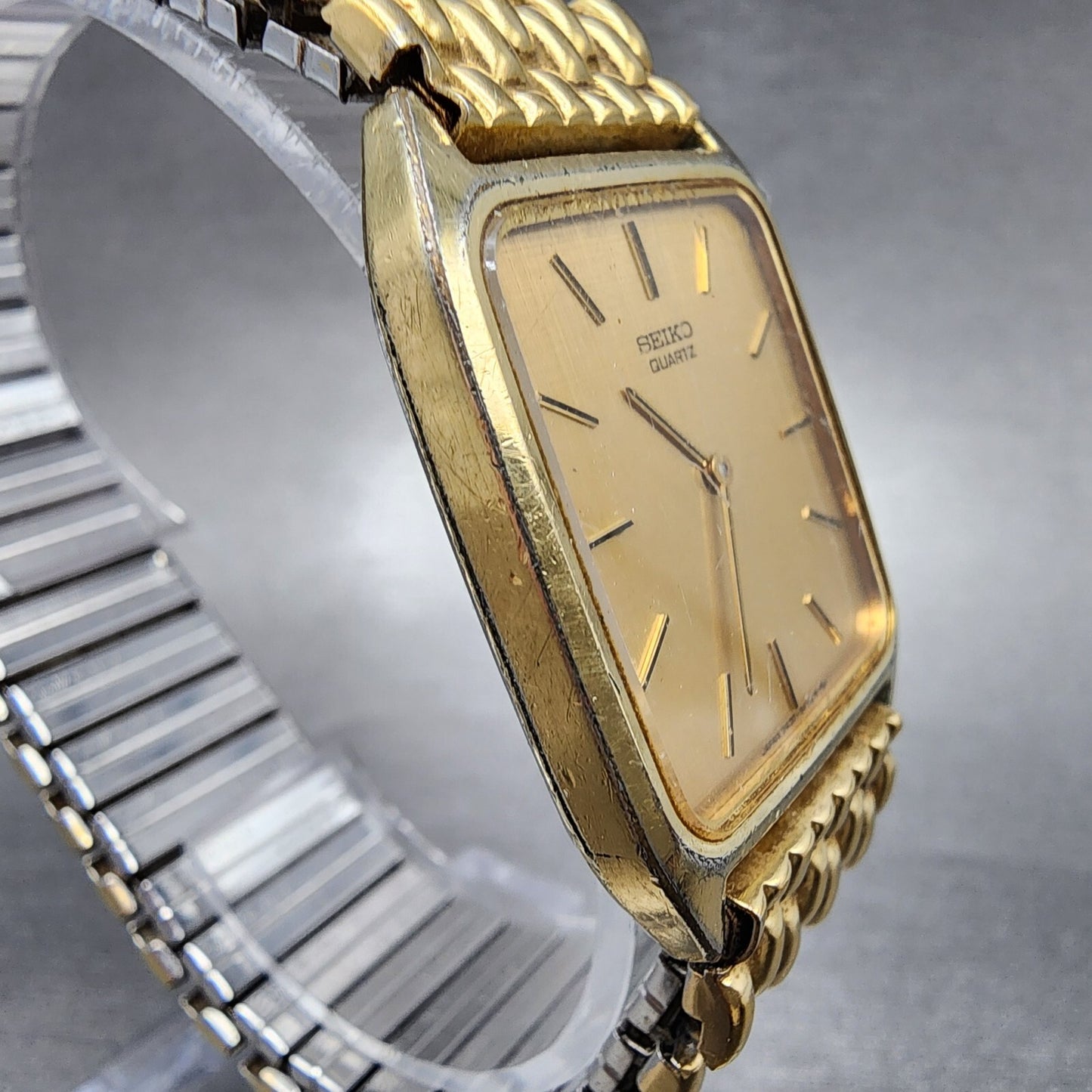 Seiko Tank Watch Men 27mm Gold Dial Gold Tone Rectangle 74305309 PARTS4