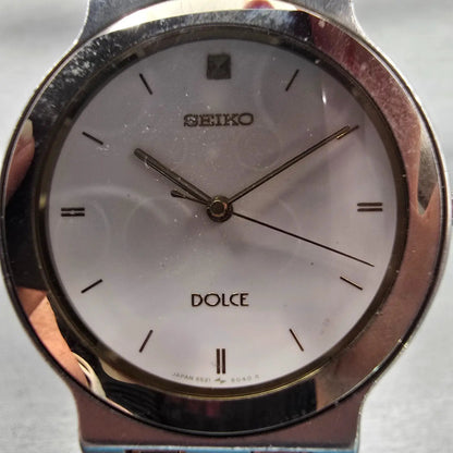Seiko Dolce Watch Men 33mm White Dial Silver Tone Round 5S21-6030 New Battery1