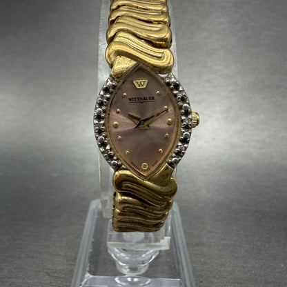 Wittnauer Watch Women 16mm Pink Dial Gold Tone Diamond Bezel SS8234 5120 New Bat0
