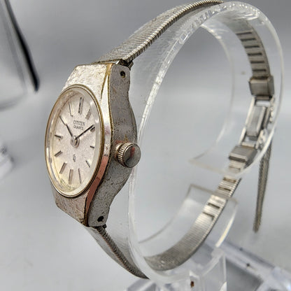 VTG Citizen CQ Watch Women 20mm Silver Dial Silver Tone 4-830385 New Battery