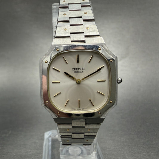 Seiko Credor Watch Women 25mm Silver Dial Two Tone Octagon 8420-5010 New battery0