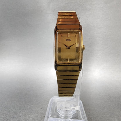 Seiko Tank Watch Women 17mm Champagne Dial Gold Tone Rectangle 2C20-5830 New Bat5