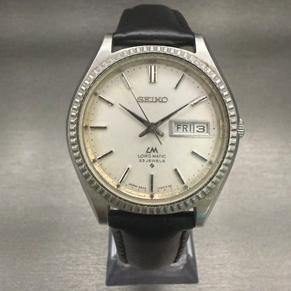 Seiko Lord Matic Watch Men 38mm Silver Dial Silver Tone Daydate Round 5606-70800