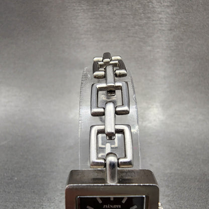 Nixon The Charm Watch Women 19mm Black Dial Silver Tone Square New Battery4