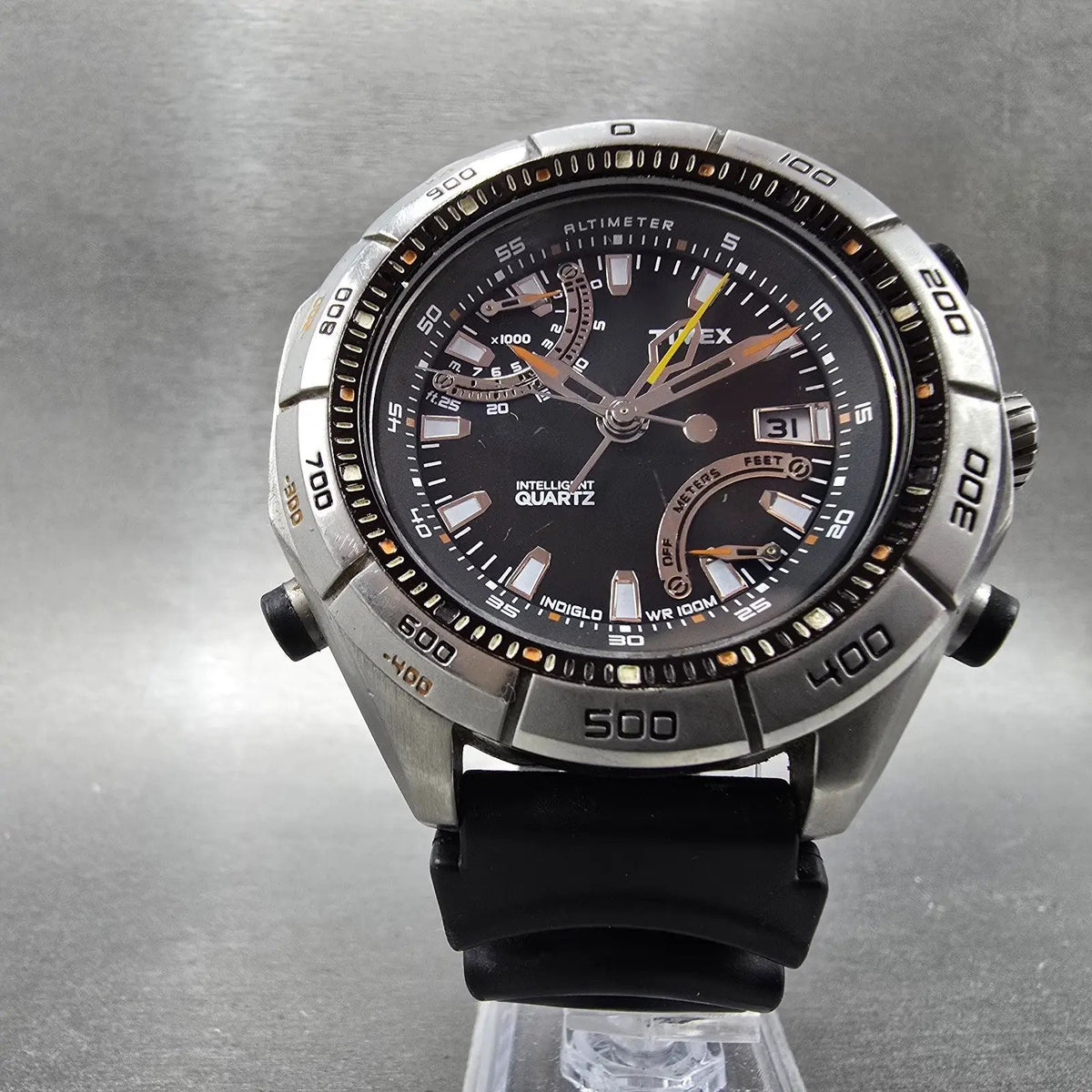 Timex Adventure Altimeter Watch Men 50mm Black Dial Silver Date New Battery5