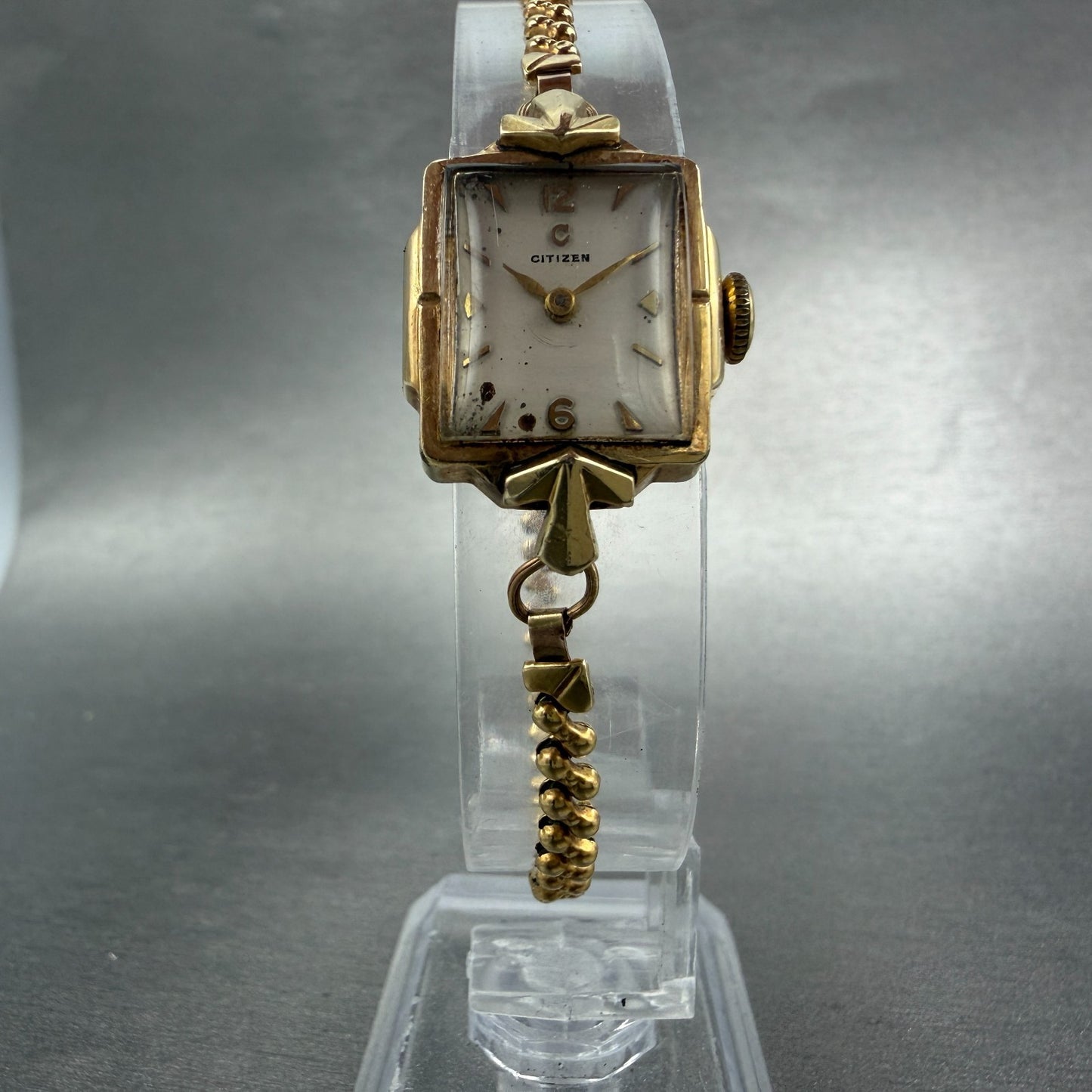 Citizen Tank Watch Women 16mm White Dial Gold Tone Manual 60743 Runs Vinatge5