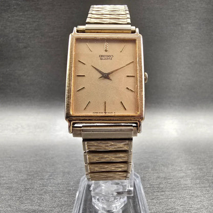 Seiko Tank Watch Men 25mm Champagne Dial Gold Tone Rectangle 5Y30-5A09 New Batt5