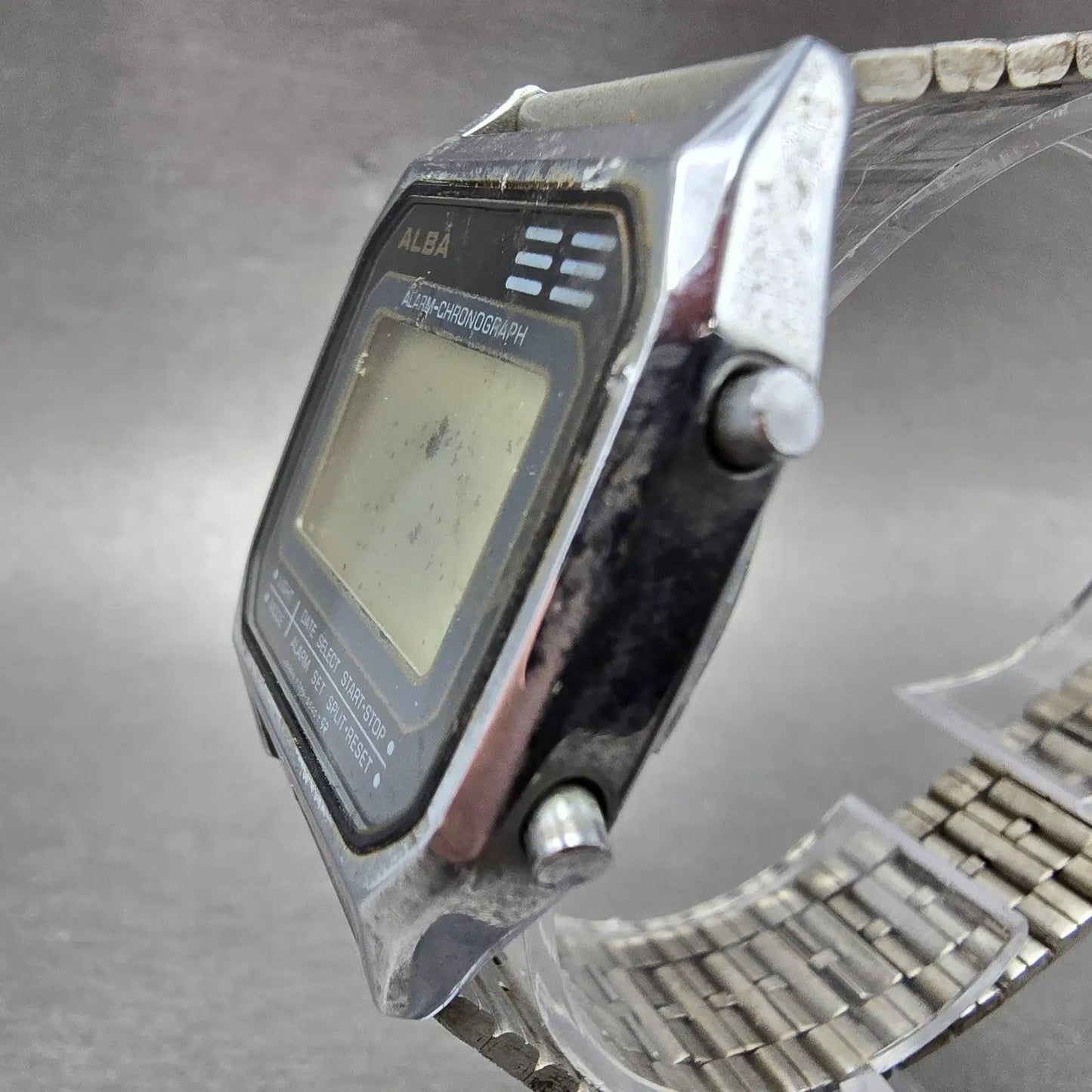 Seiko Alba Watch Men 34mm Silver Digital Alarm Chronograph Y789-5500 PARTS VTG3