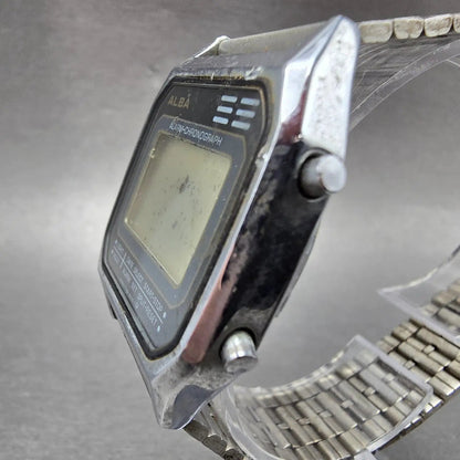 Seiko Alba Watch Men 34mm Silver Digital Alarm Chronograph Y789-5500 PARTS VTG3