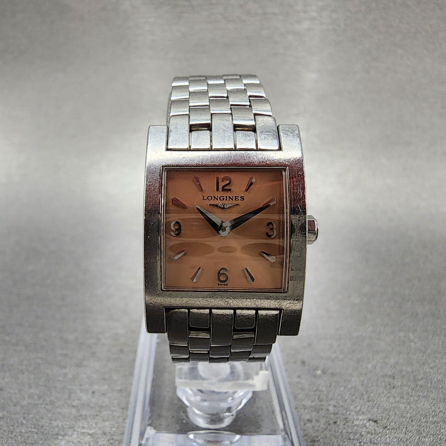 Longines Tank Watch Women 21mm Salmon Dial Steel Rectangle L5.166.4 New Battery0