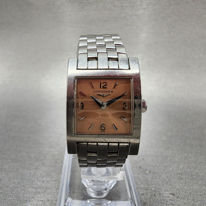Longines Tank Watch Women 21mm Salmon Dial Steel Rectangle L5.166.4 New Battery0