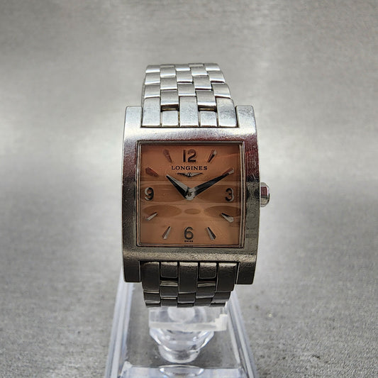 Longines Tank Watch Women 21mm Salmon Dial Steel Rectangle L5.166.4 New Battery0