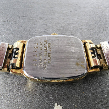 Seiko Watch Women 17mm Champagne Dial Gold Tone Rectangle 2y005b49 New Battery9