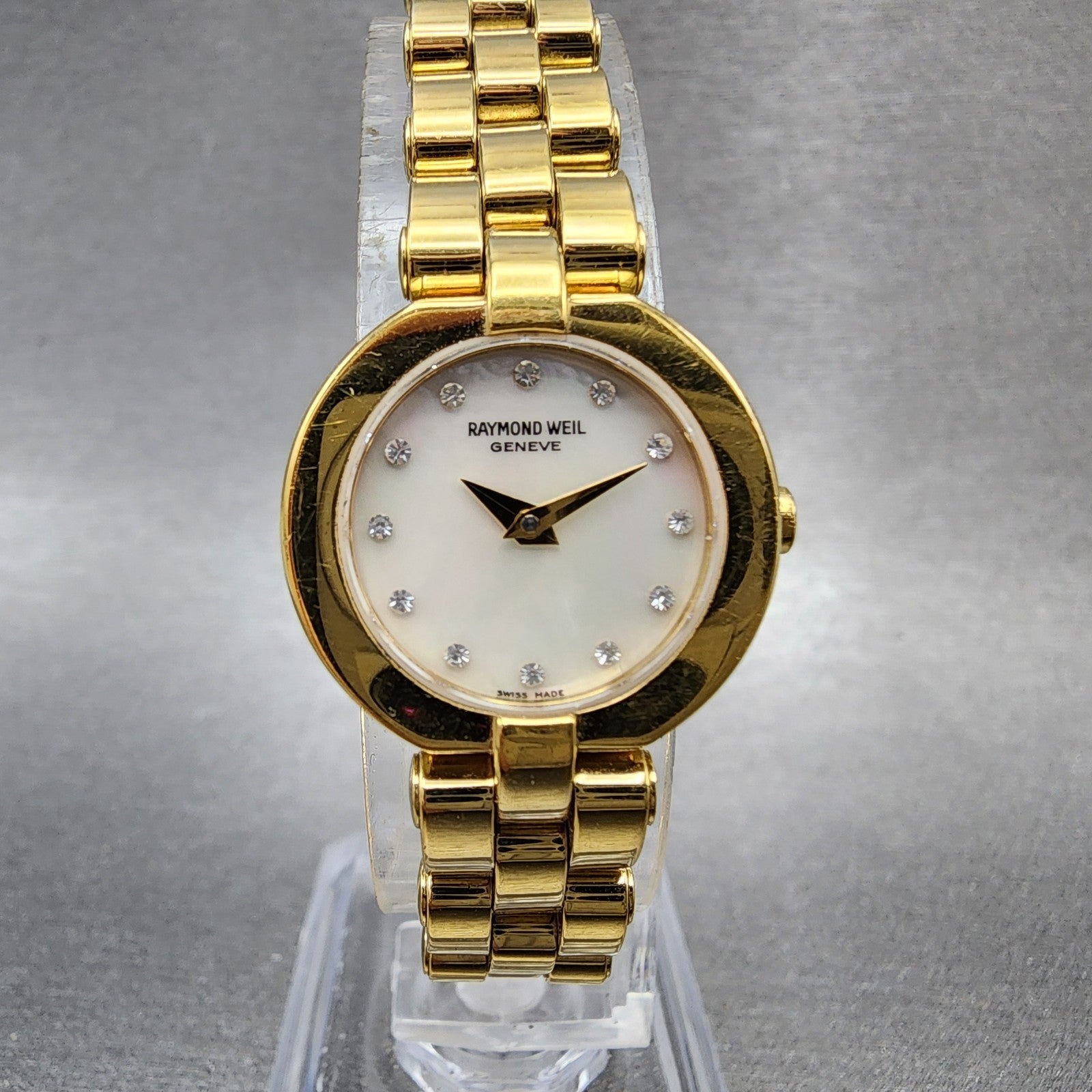 Raymond Weil Watch Women 21mm White Dial Gold Plated 5817 New Battery W/Box0