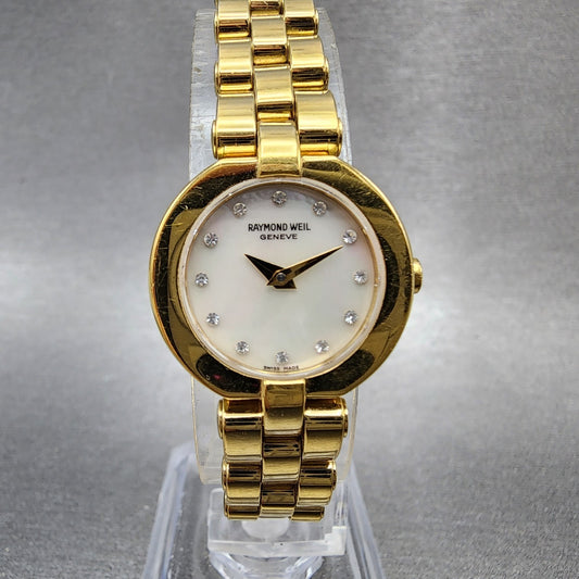 Raymond Weil Watch Women 21mm White Dial Gold Plated 5817 New Battery W/Box0