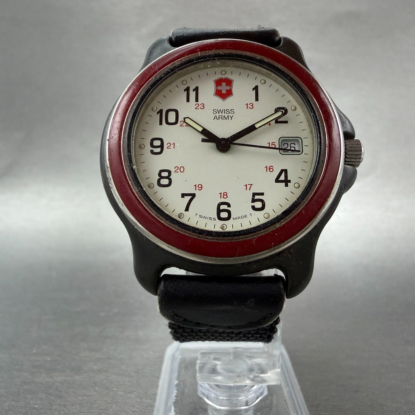 Victorinox Swiss Army Watch Men 38mm White Dial Black Tone Date Round PARTS MHt6