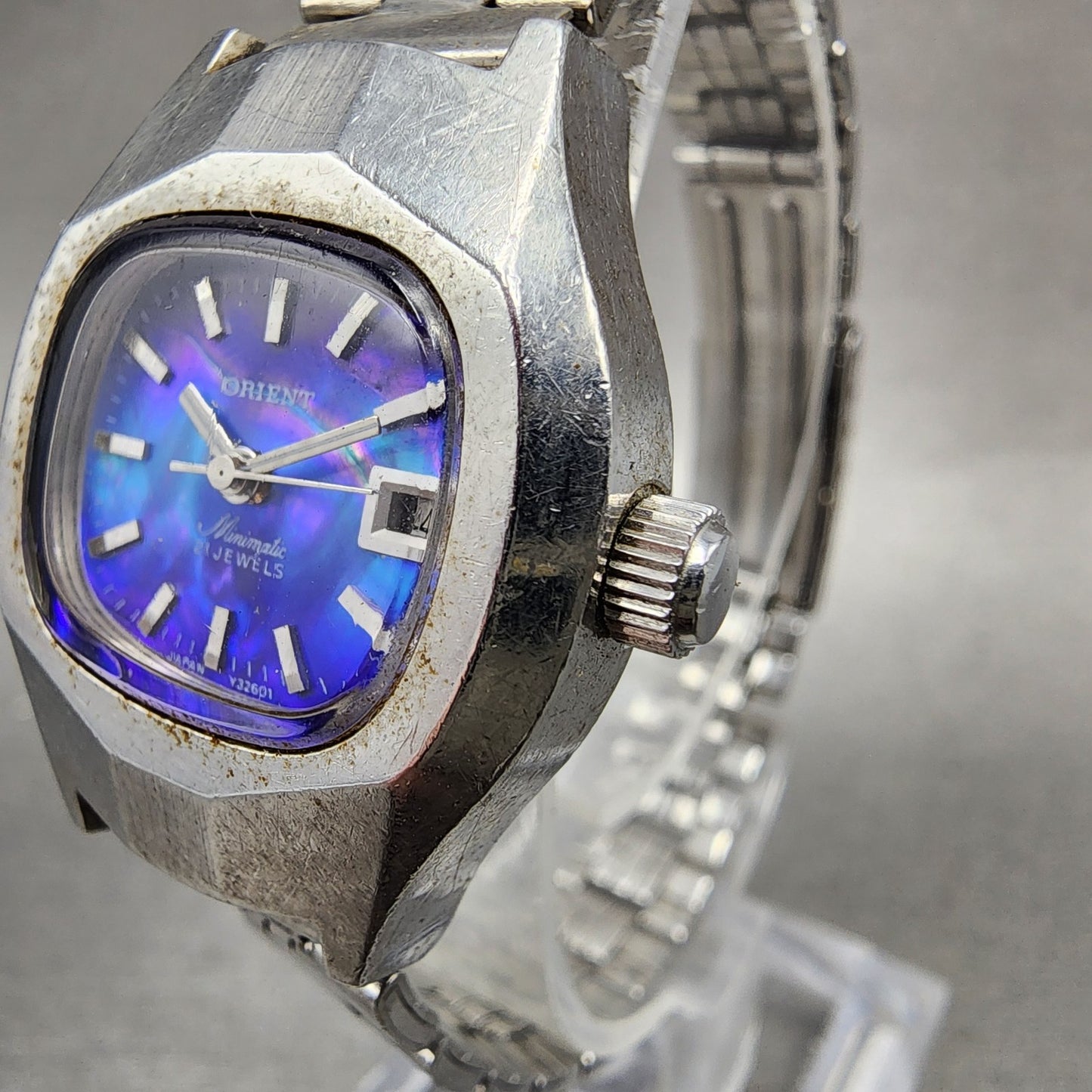 Orient Minimatic Watch Women 26mm Purple Dial Steel Date Automatic PARTS2