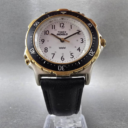 Timex Indiglo Dive Watch Men 37mm White Dial Two Tone Round READ!!!! New Battery5