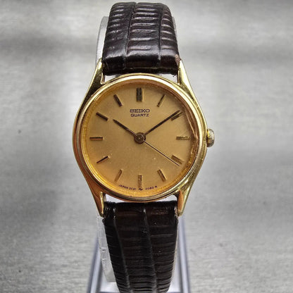 Seiko Watch Women 21mm Gold Dial Gold Tone Round 2C21-0029 New Battery VTG0