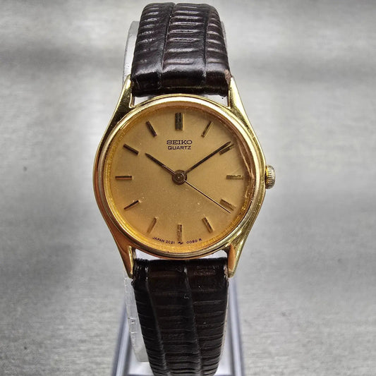 Seiko Watch Women 21mm Gold Dial Gold Tone Round 2C21-0029 New Battery VTG0