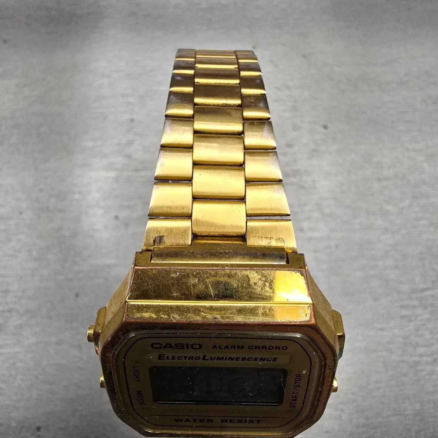 Casio Illuminator A168 Watch Men 35mm Gold Dial Gold Tone Chrono Alarm New Batt4