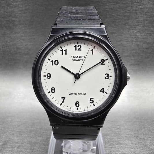 Casio Watch Men 33mm White Dial Black Tone Round MQ-24 New Battery JP0