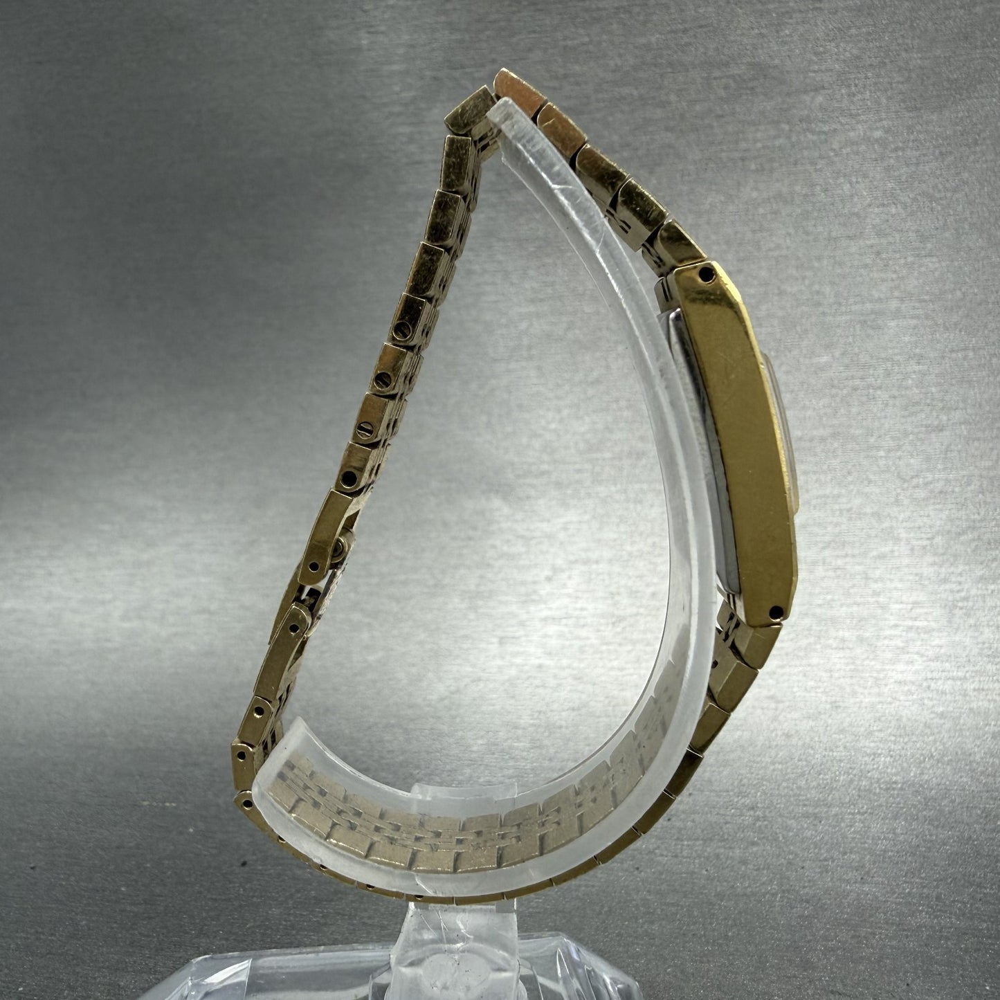 Seiko Tank Watch Women 12mm Champagne Dial Gold Tone Rectangle Manual Wind Runs8