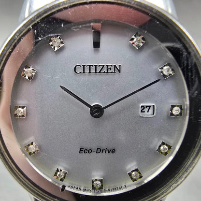 Citizen Eco-Drive Axiom Watch Women 30mm Silver Dial Steel Date Diamonds Works1